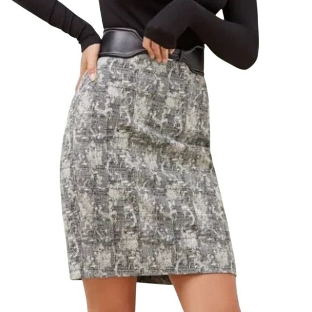 MM LaFleur NOHO‎ Crackle Skirt Size 6 Abstract Print Pencil Black White